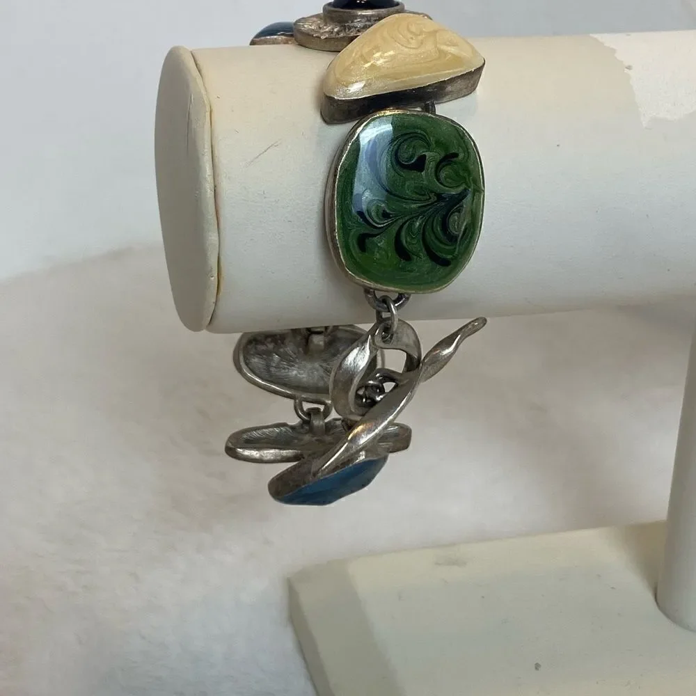 Premier Design Geo Design Enamel Cream, Green Toggle Bracelet